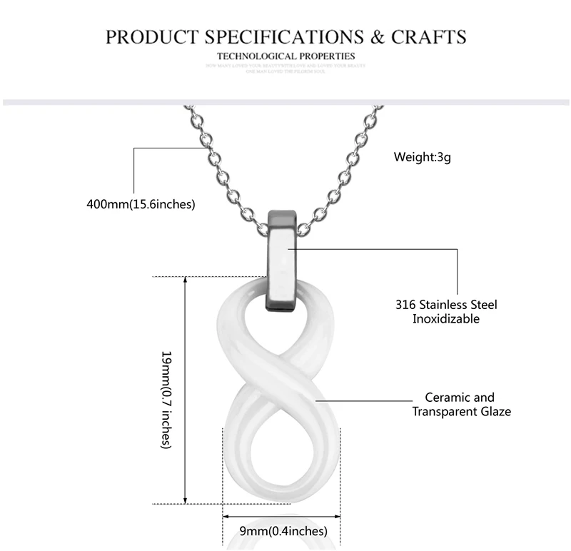 Черный Белый керамический символ бесконечности ожерелье с подвеской простое для женщин леди номер 8 кулон 40 см стальная цепочка изысканное ювелирное изделие