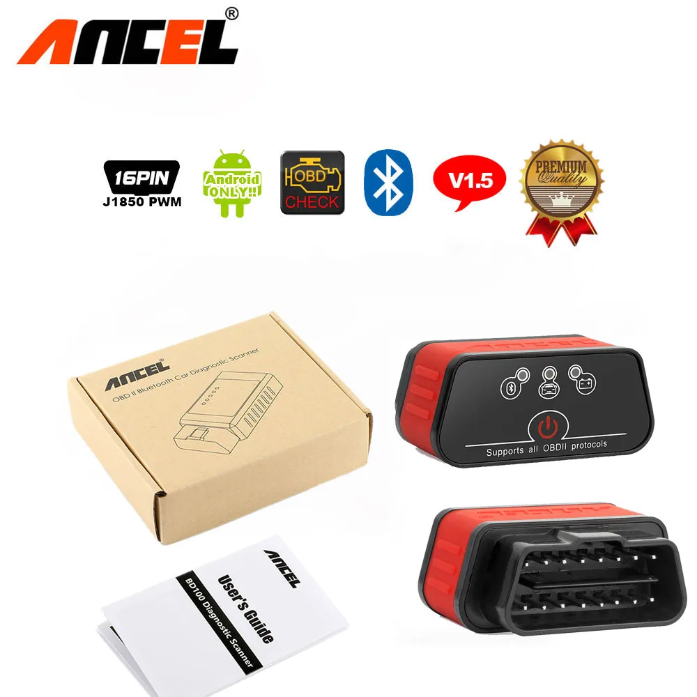 Ancel elm327 V1.5 Bluetooth OBD2 сканер ODBII адаптер Авто сканер ODB для двигателя Android код читателя диагностический инструмент