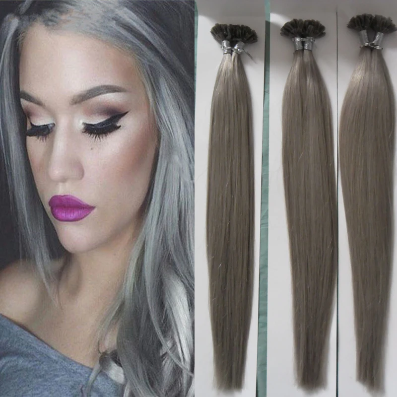 300g U Tip Hair Human Keratin Hair Extension Aliexpress Brazilian Hair Silver Grey Hair