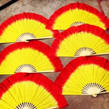 Красный желтый градиент пламя веер вуаль натуральный шелк танец живота вентилятор церковное представление Индивидуальный размер цвет Сервис