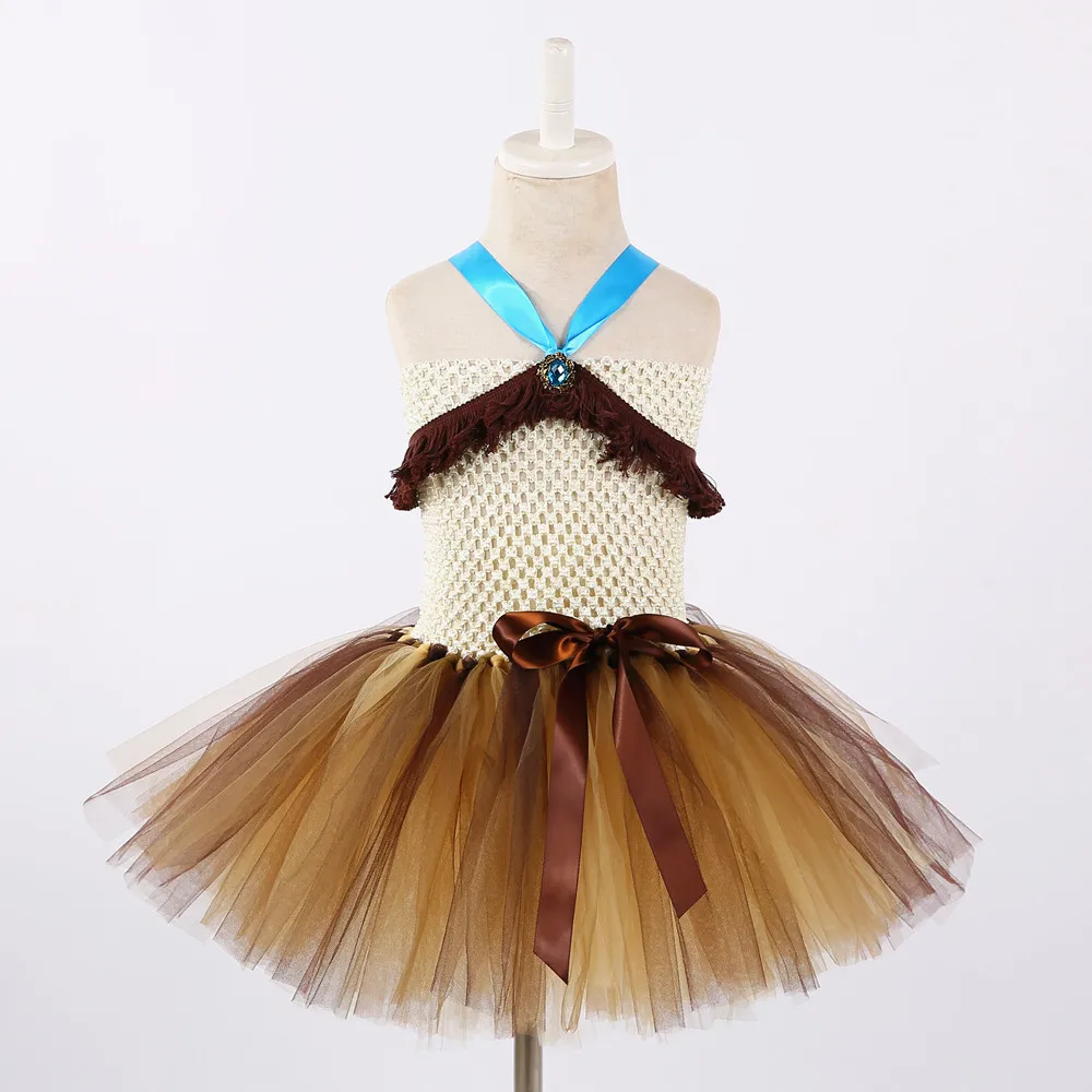 Princess Girl Tassel Tutu Dress Ball Gown for Kids Halloween Cosplay Fluffy Dress Baby Pocahontas Birthday Party Dresses Costume (2)