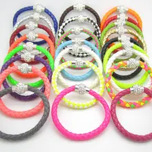 20 шт новые кожаные запонки Панк Магнитный горный хрусталь пряжка браслет