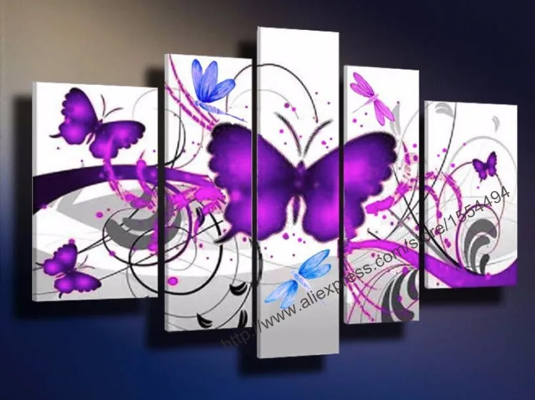 hand painted modern Purple butterfly dragonfly abstract decoration