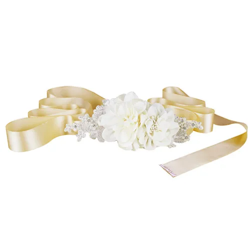champagne TRiXY S172 Flower Wedding Accessories Crystal Bridal Dress Wedding Belt Waistband Elegant Rose Beaded Blossom Rhinestone Flower - Цвет: champagne