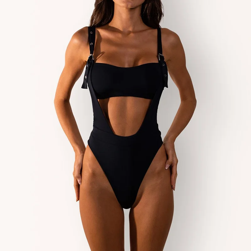 Однотонные женские сексуальные слитные купальники Femme Beach Maillot de bain черный Бандаж