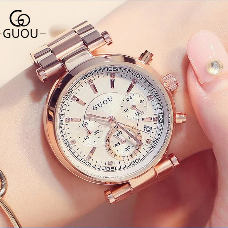 

GUOU Brand Luxury Rose Gold Watch Women Watches Fashion Women's Watches Ladies Wrist Watch Clock montre femme bayan kol saati