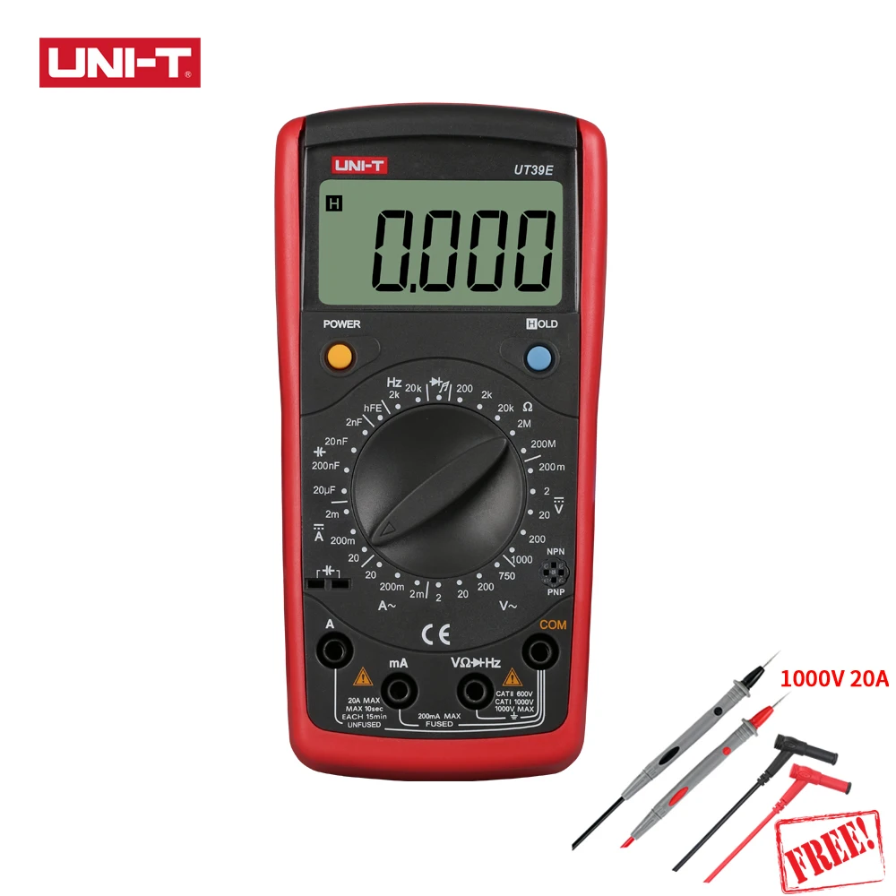 

UNI-T UT39E 20000 Counts Auto Range High Accuracy Digital Multimeter 1000V 20A 20uF Capacitance Meaurement Diode Capacitance