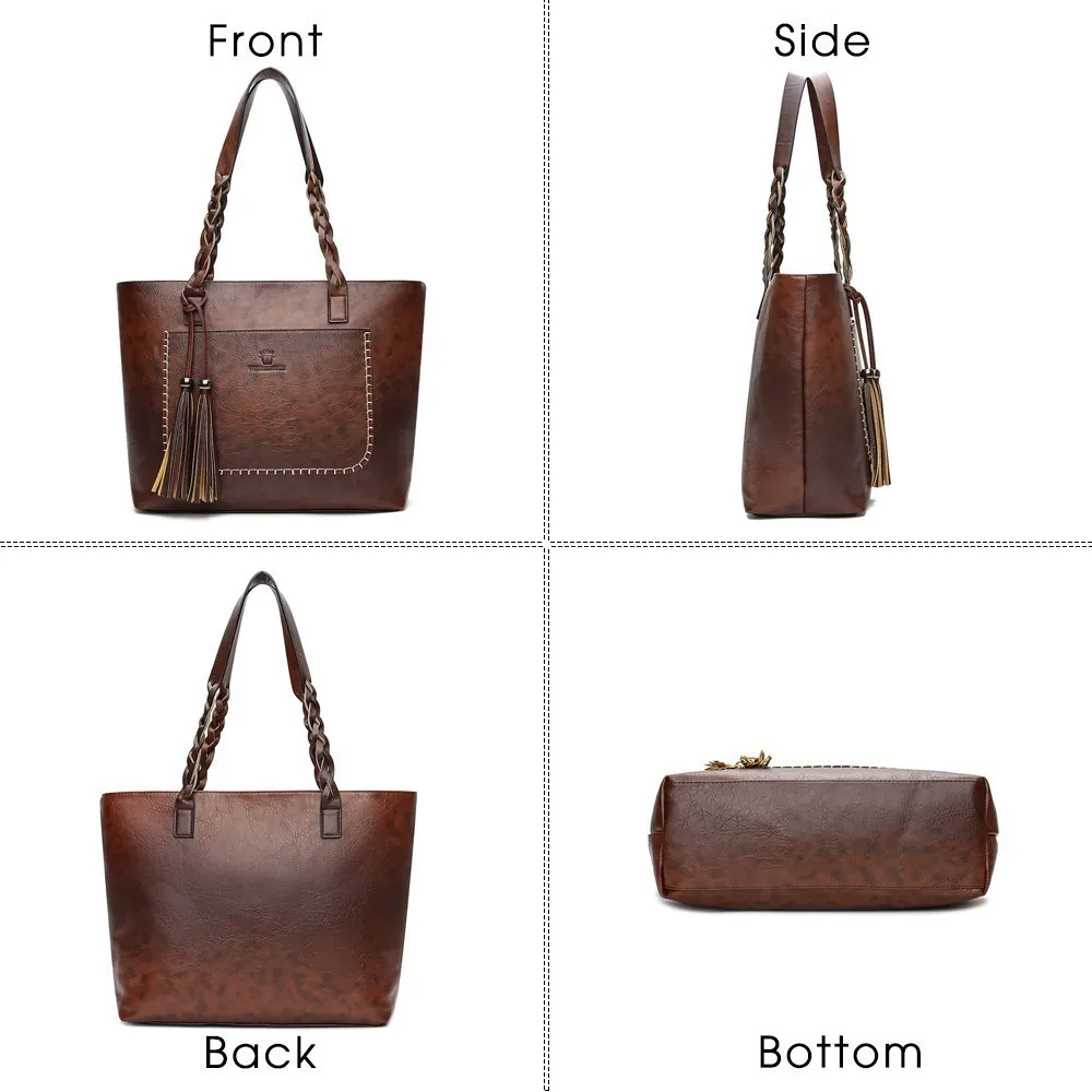 Herald Fashion Large Capacity Causal Shoulder Bags for Women 2018 Fall Leather Fringe Purse Handbags Retro Tassel Shopper Tote
