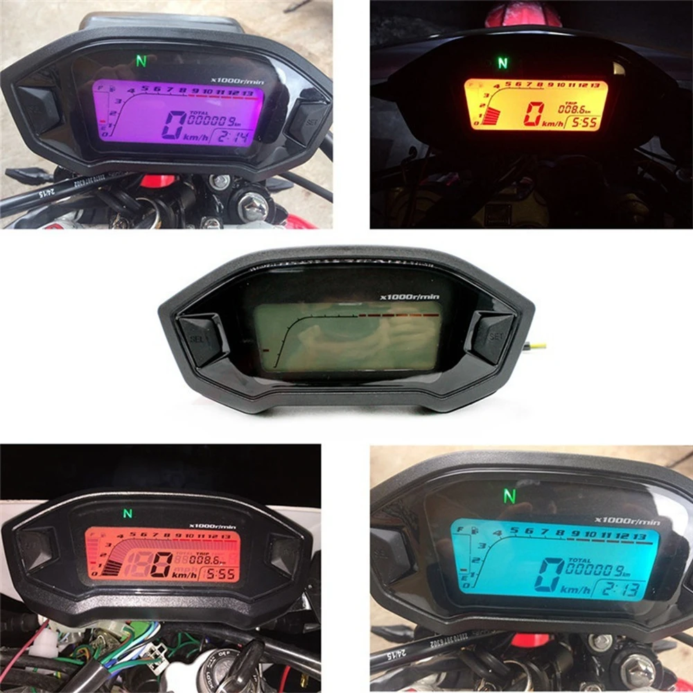 Universal Tachometer ATV Motorcycle LCD Digital Speedometer Odometer KMH Gauge Backlight Motorcycle Odometer for 2,4 Cylinders