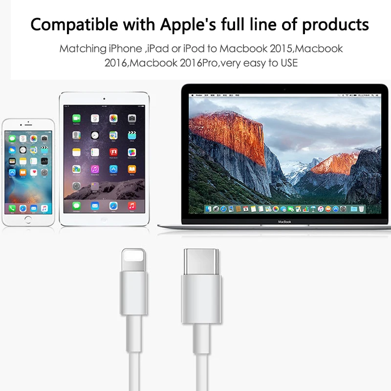 

USB-C TYPE C 3.1 Male To for Lightning 8 PIN Data Charge Cable Data Transmission Fast Charging for IPhone IPad IPod MacBook IMac