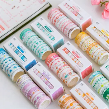 

10pcs/lot Leaves Foil Grid Floral Cute Paper Masking Washi Tape Set Newly Diy Sticker Label Stationery Notebook Decoration