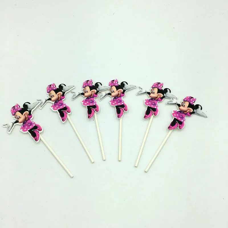 

Minnie cartoon cake topper 6pcs/lot minnie mouse cupcake topper picks happy birthday party supplies Dessert baking decor