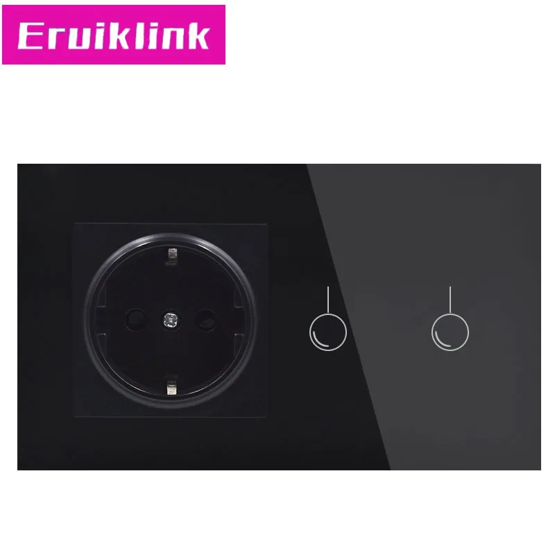 Eruiklink AC220~ 250 В, белая кристальная стеклянная панель, настенный сенсорный выключатель, 16А стандарт ЕС, настенная розетка с выключателем, светильник - Цвет: 2gang switch socket