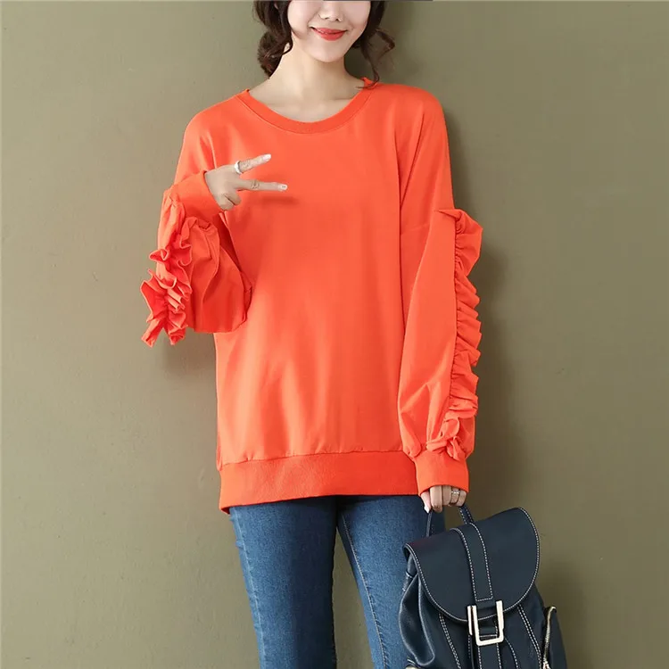 2017 Autumn Oversized Hoodies Women New Arrive Korean Casual Loose Solid O Collar Long-sleeved Sweatshirts Plus Size