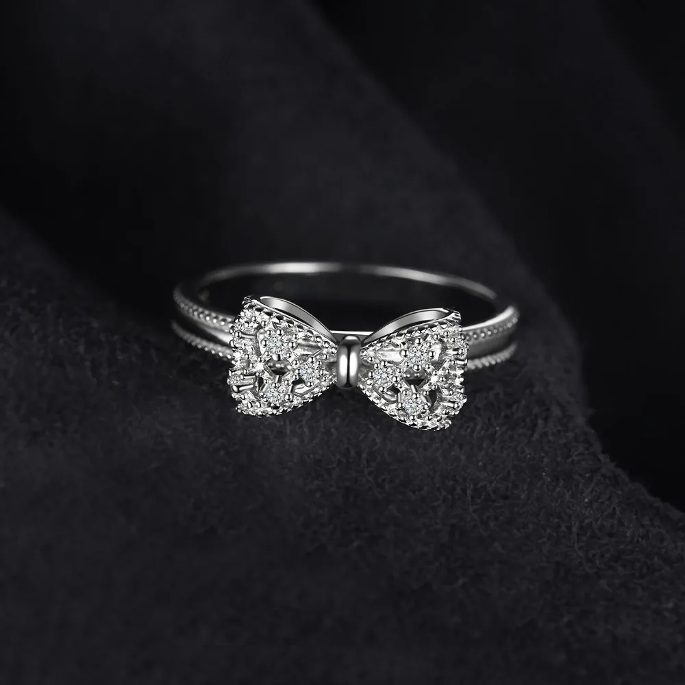 JewelryPalace Bow knot Anniversary Cubic Zirconia Rings 925 Sterling Silver Rings for Women Silver 925 Jewelry Fine Jewelry