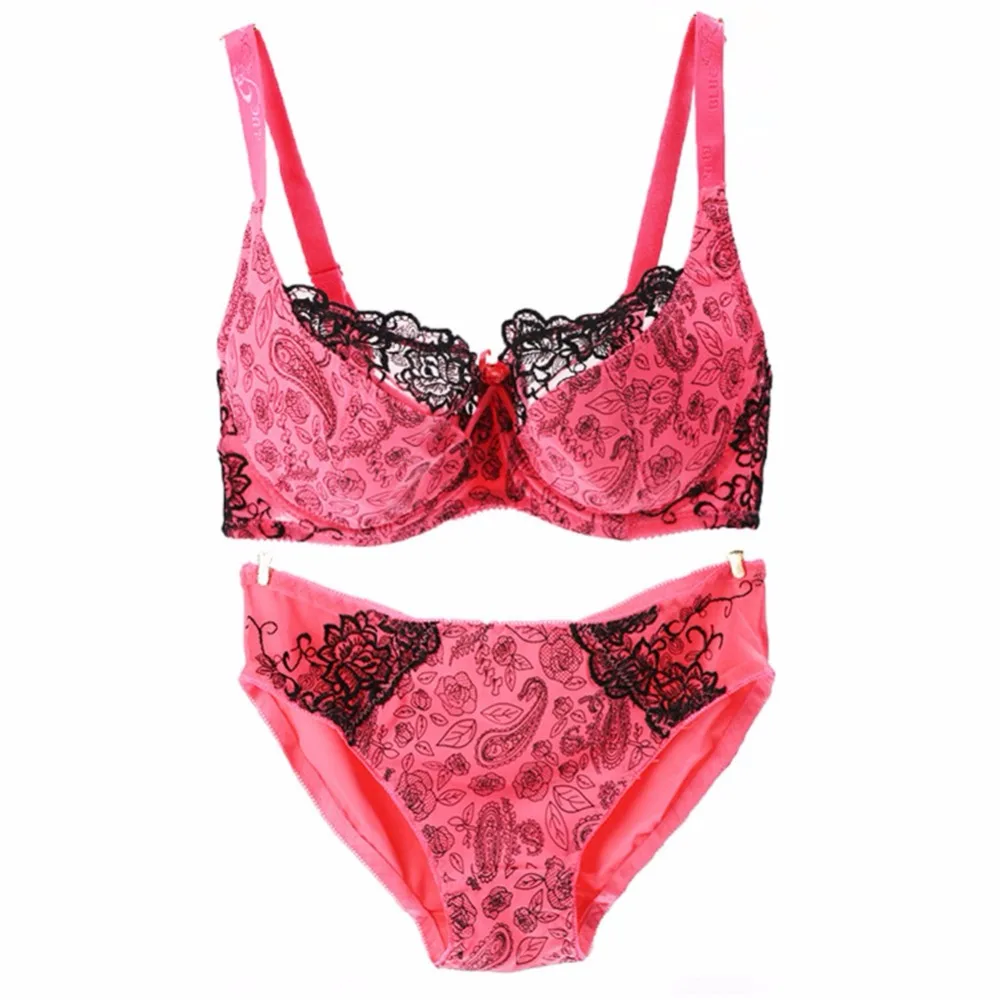 ROPALIA Lingerie Brassiere D Cup Push Up Bra Sets Nylon Lace Floral Sexy Underwear Elegant Full Cup Bras Pant For Women Big Size