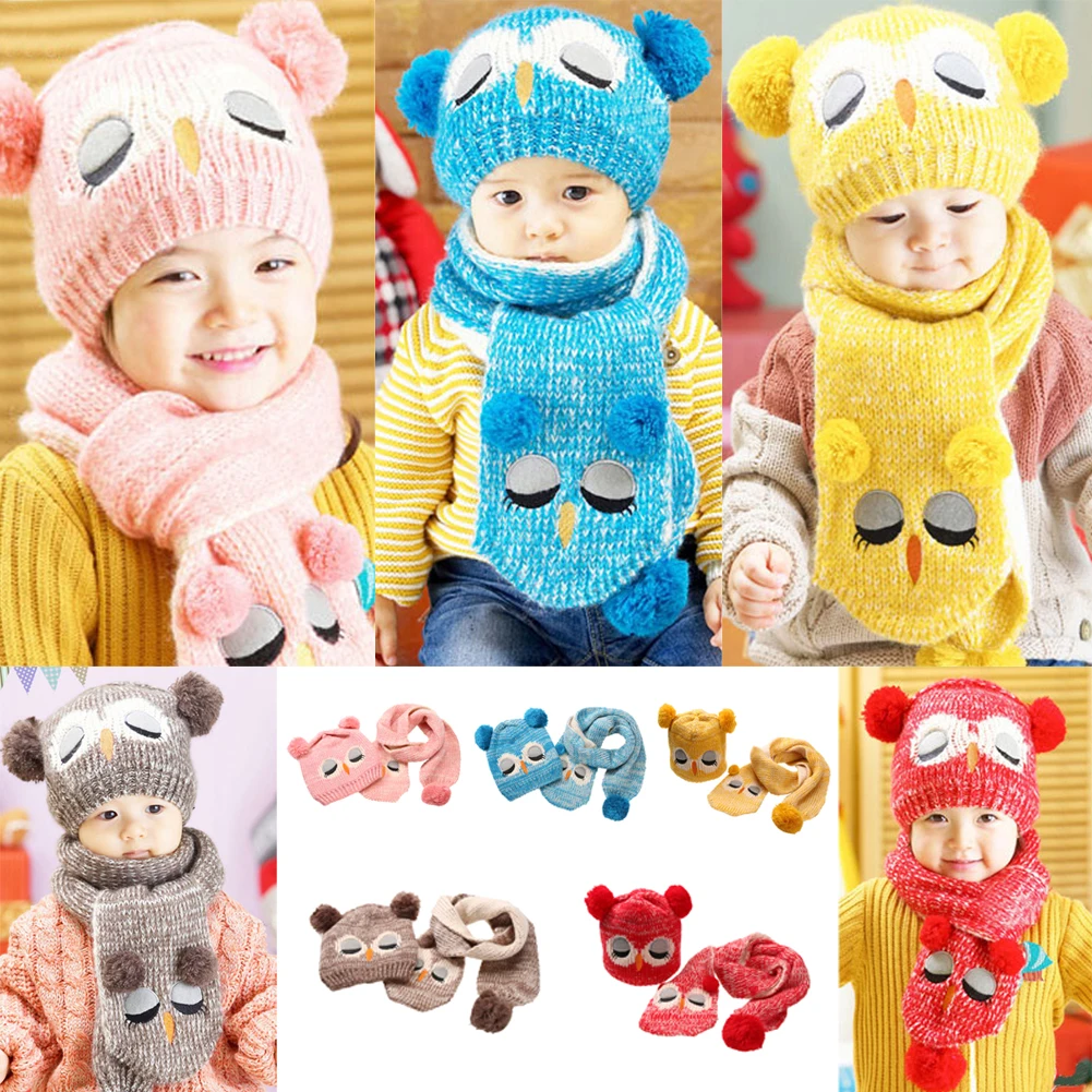 2pcs set Winter Warm font b Baby b font Boys Girls Hat Scarf Set Infant Toddler