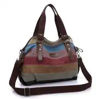 New Hot Casual Women Canvas Bag Simplicity Casual Patchwork Women Bags Woman Messenger Large Rainbow Bag Stripe