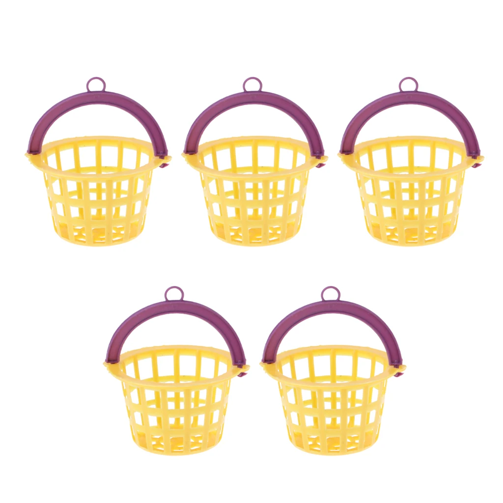 5 Pieces 1/12 Dollhouse Miniature Plastic Yellow Mesh Basket Kitchen Rooms Items Accessories Kids Playset