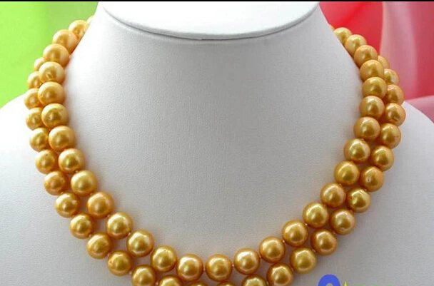 

DD Wholesale FREE SHIPPING >>>32" 11MM GOLD ROUND FRESHWATER CULTURED PEARL NECKLACE p1061