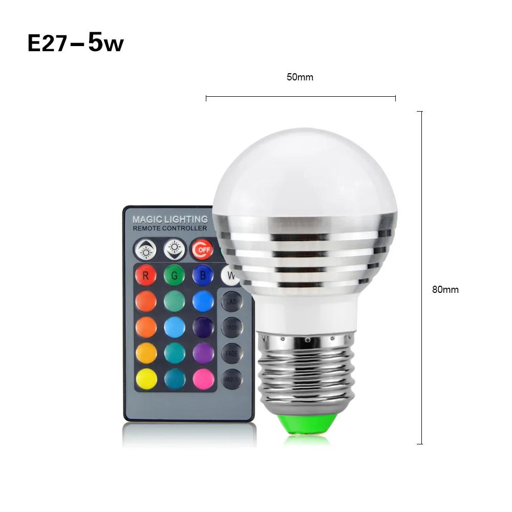 E14 E27 RGB Светодиодный Sopt светильник 5 Вт 7 Вт 85-265 в светодиодный RGB Лампочка светильник 16 Изменение цвета лампа 24key пульт дистанционного управления украшение праздника - Испускаемый цвет: E27 5W