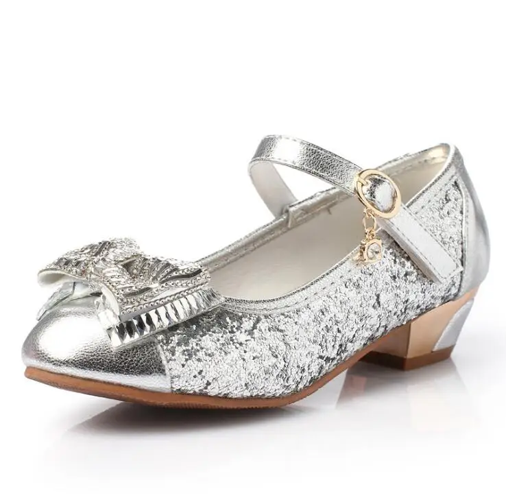 Г. обувь для маленьких девочек на высоком каблуке; свадебные туфли принцессы с кристаллами и бантом для торжеств; Детские блестящие танцевальные туфли