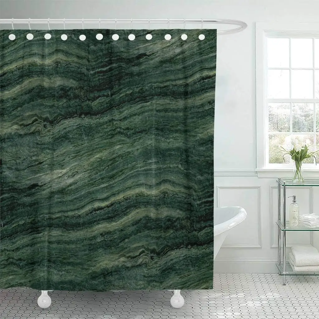 Shower Curtain With Hooks Stone Green Marble Abstract Modern