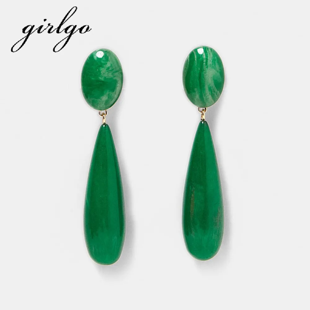 

Girlgo Brand ZA Green Tear Drop Earrings For Women Fashion Maxi Enamel Statement Earrings Bohemia Crystal Dangle Brincos Jewelry