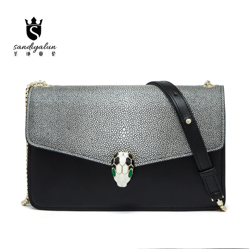 

Brand Desinger Women Vintage Snake Head Bag Pearl Fish Skin Pattern Chains Shoulder Messenger Lady Mini Square Bags Crossbody
