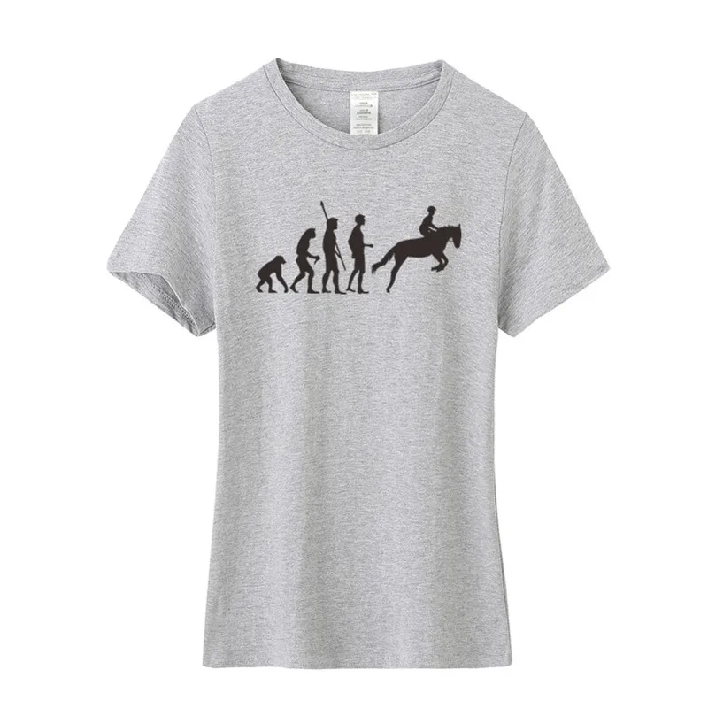 

Cool Riding Horse Evolution T Shirt Girl Women Tops Short Sleeve Cotton Funny Equestrian Woman T-shirts Female Tshirt OS-102