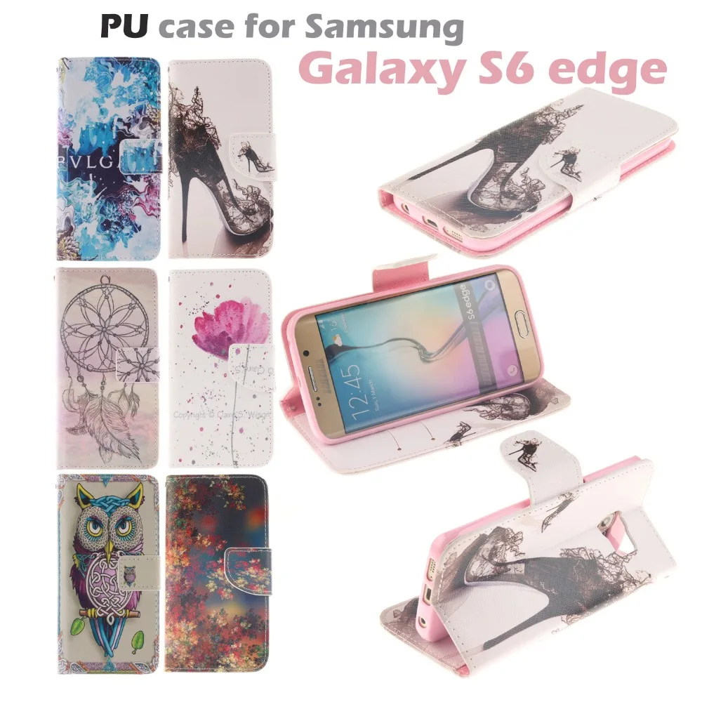 Voor Samsung Galaxy S6 edge Fashion Patroon Verf Print PU Portemonnee Telefoon Case Card Slot Boek Stijl Standhouder