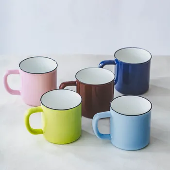 

Japanese style color high straight porcelain enamel cup office thickened milk coffee water mug beer coffee cup drinkware