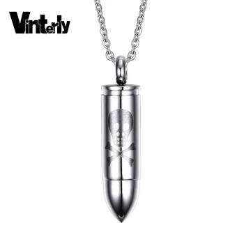 

Vinterly Skull Cool Bullet Shape Stainless Steel Cremation Pendant Necklace for Men Pets Keepsake Urns for Ashes Jewelry