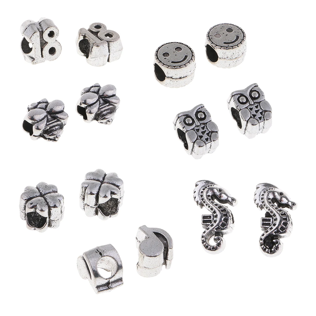 Pack of 12 Beautiful Large Hole Beads Metal Decorative Beads for Clothing Bags Shoes Bracelet Decor	