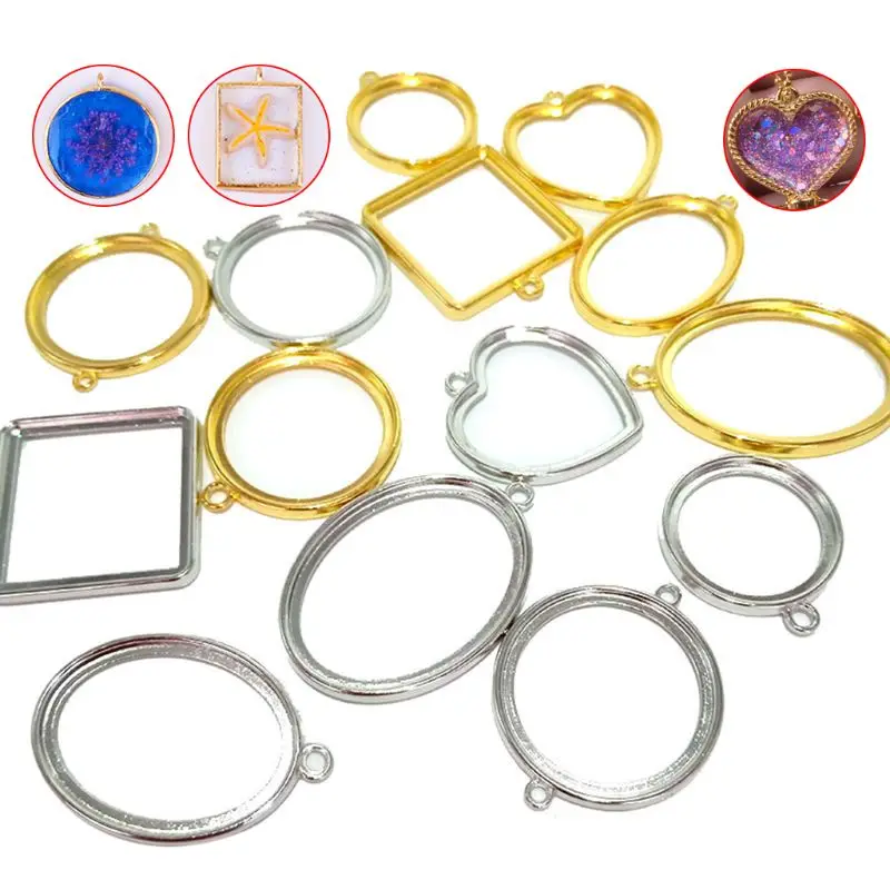 

14 Pcs/set UV Empty Frame Epoxy Border Alloy Material Pendant Necklace Border Bottom Bracket Jewelry Making Accessories