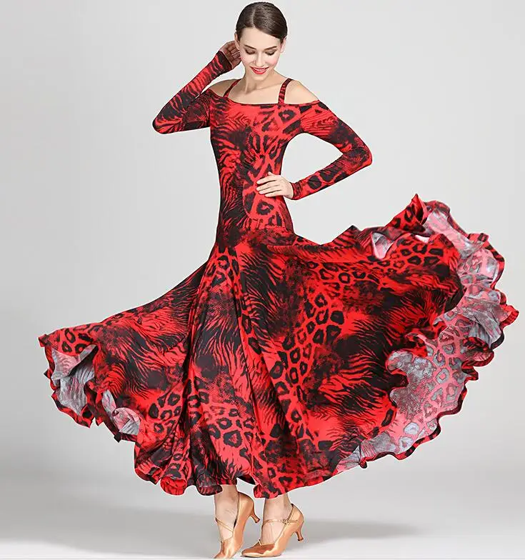 black print ballroom waltz dress rumba Standard social dress Ballroom dance competition fringe modern dance dress9043