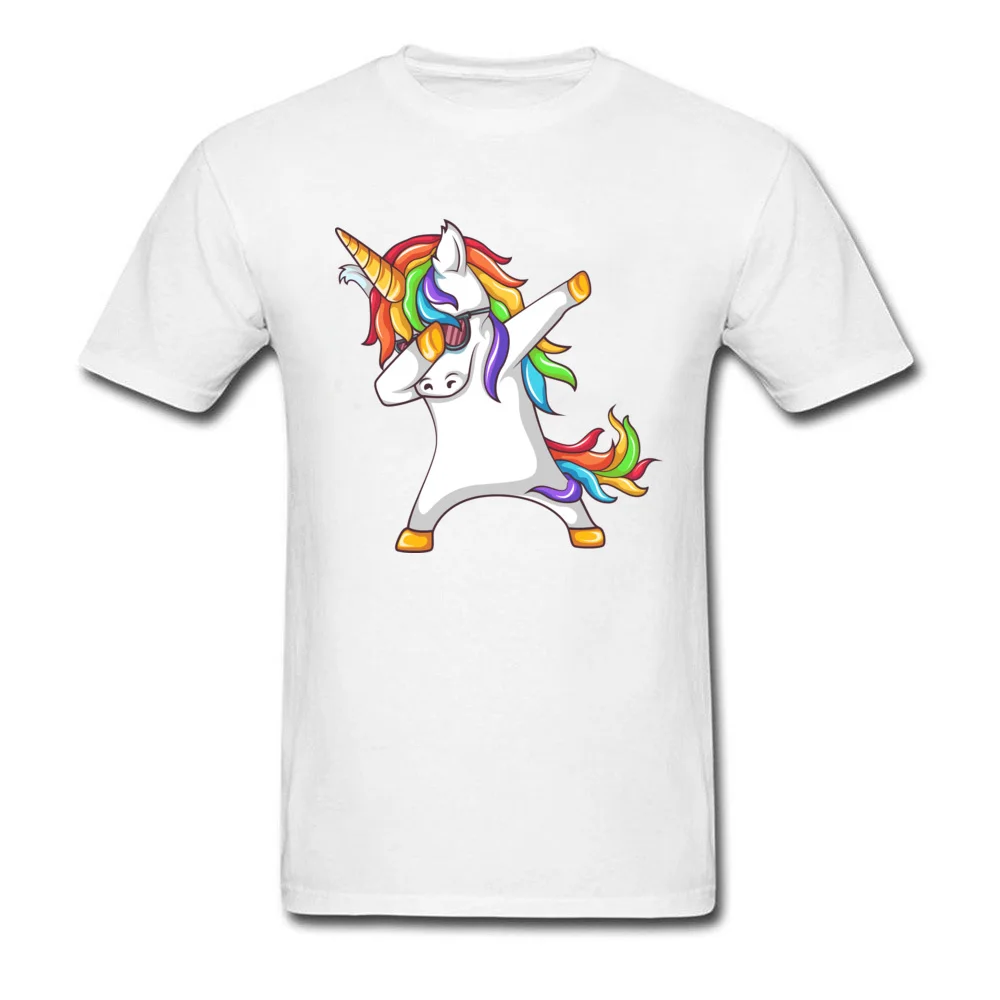 Dabbing Unicorn Pure Cotton Tops T Shirt for Men Europe T-shirts Printing Funky O-Neck Clothing Shirt Short Sleeve Dabbing Unicorn white