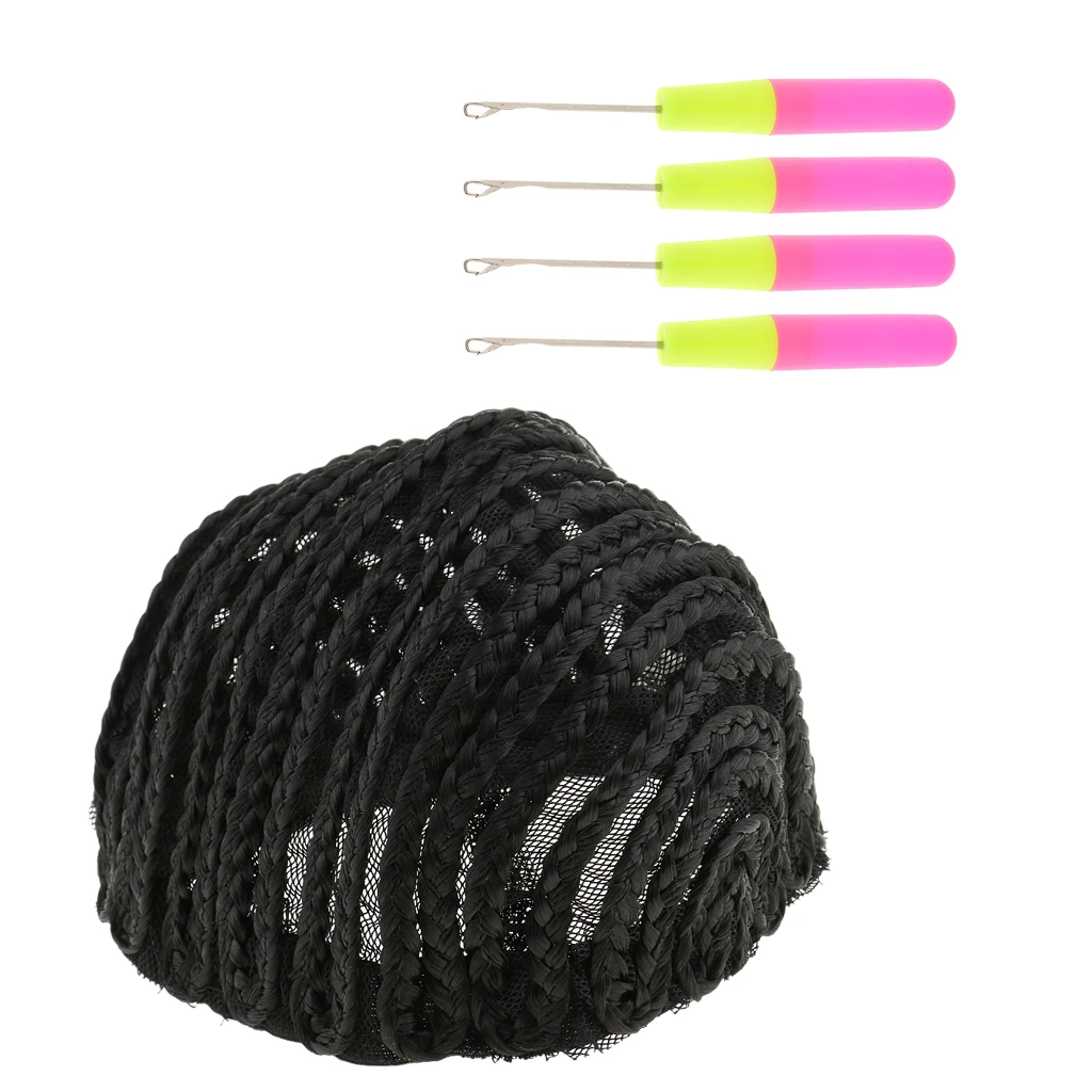 Set of 5 Pieces Adjustable Women Girls Ladies Cornrow Wig Cap With Hair Braid Needles