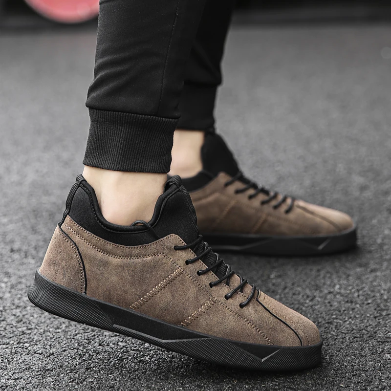 Leisure Male Shoes Adult Leather Footwear Fashion Vulcanized