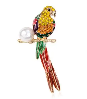 Новый кристалл эмаль перл попугай брошь с красочными Стразами|parrot brooch|pearl crystal
