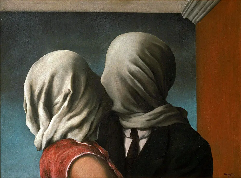 Rene Magritte The lovers giclee Шелковый постер для декорации дома Настенная Наклейка