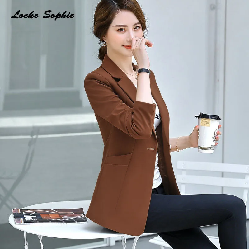 1pcs Women's Plus size Blazers coats 2019 Autumn cotton blend stripe Long sleeves Small Suits jackets ladies Skinny Blazers Suit