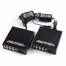 2 шт./пара 10/100/1000 Мбит/с волоконно-оптический Ethernet медиа-конвертер гигабитный одиночный режим одиночное волокно с 8RJ45 UTP и 1 SC порт