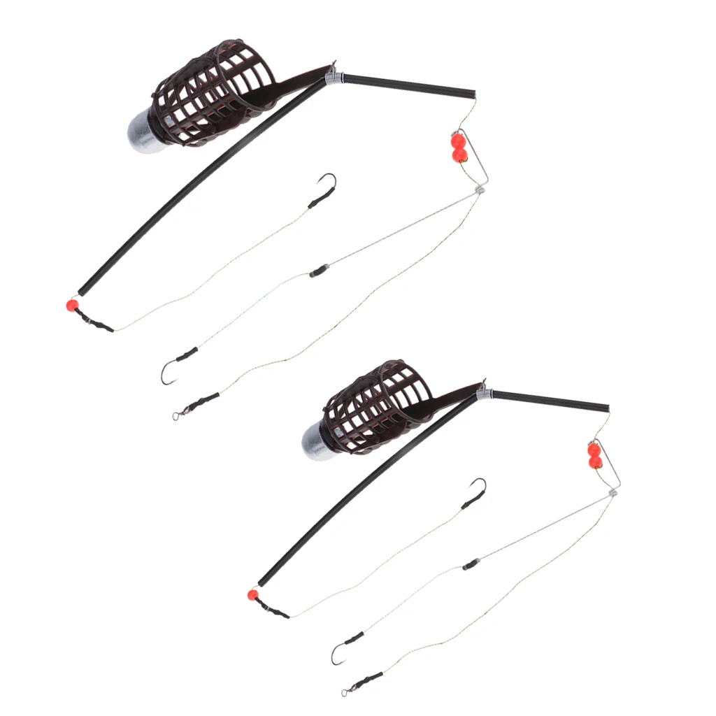 2pcs Fishing Feeder Basket Holder Fishing Bait Cage w/ Line 9# Hooks 30g/40g Alimentador de pesca engraissement de peche