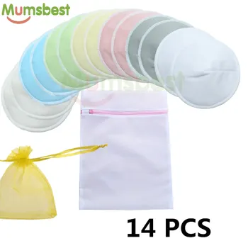

[Mumsbest] 14 PCS Reusable Bamboo Breast Pads Organic Bamboo Washable Contoured Feeding Pad Mum Contoured Nursing Pads
