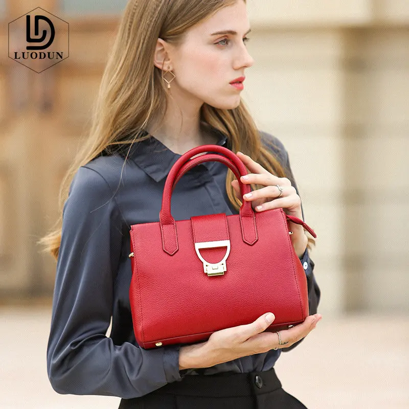 

LUODUN big bag leather handbags leather wild fashion Europe and the United States large capacity laptop shoulder shopping bag