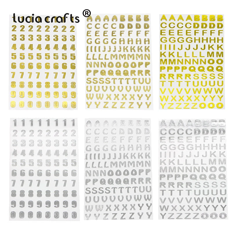 Lucia crafts 3 листа/лот 21,5*10 см серебро/золото цифровые буквы цифры Декоративные наклейки для скрапбукинга DIY ремесла I0402