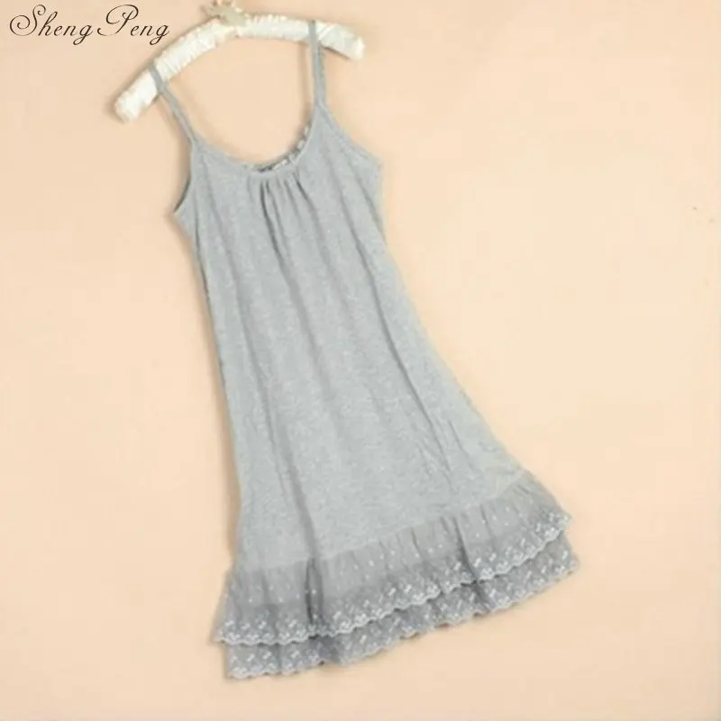 2018 winter spaghetti strap basic gauze underskirt modal loose basic full slip elastic lace vest one piece slip female V1193