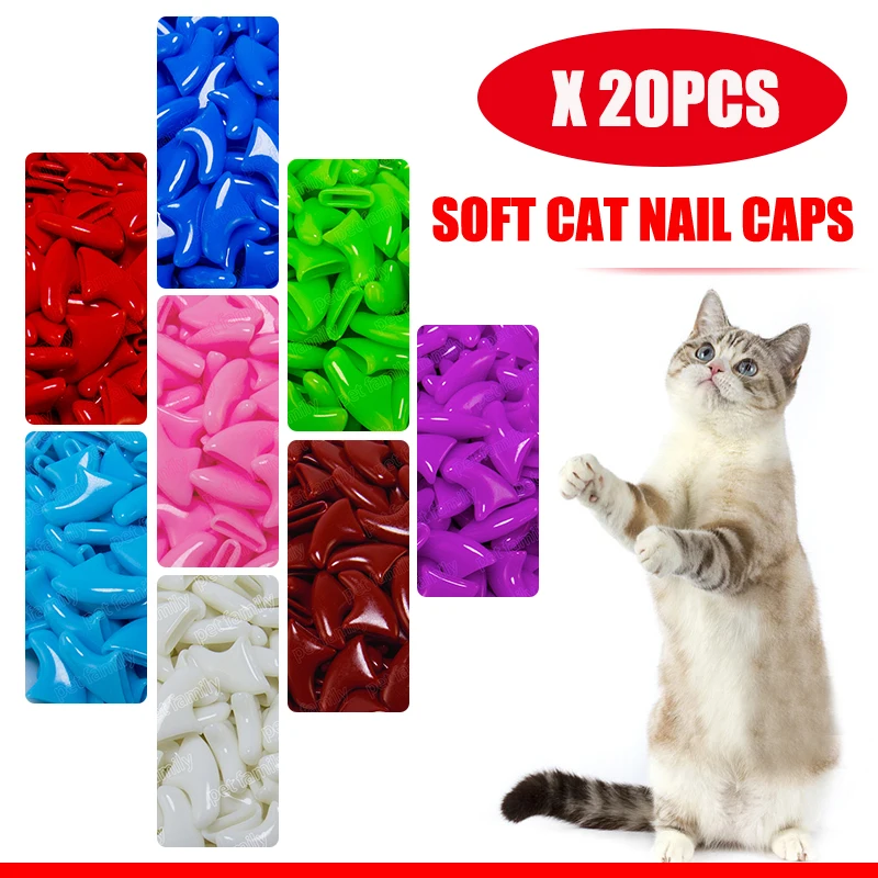 20Pcs Soft Cat Nail Caps Pet Paw Claws Nail Grooming Protector Cover