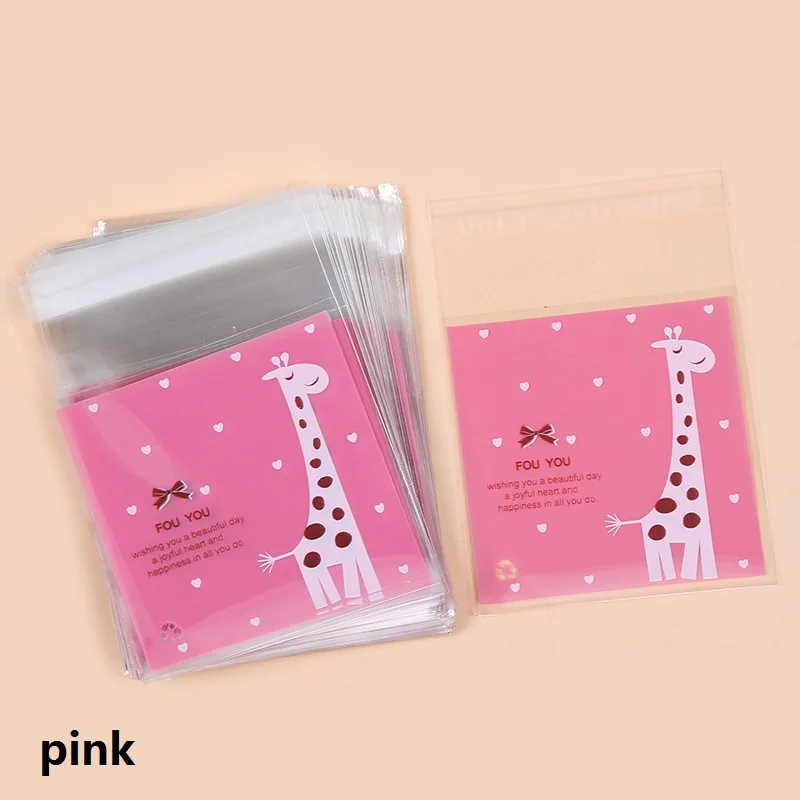 

50Pcs Cute Cartoon Giraffe Cookie Candy Bag Self-Adhesive Plastic Packing Bag For Wedding Party Biscuits Baking Package Supplies